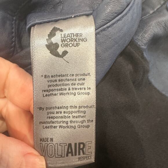 Zadig & Voltaire Blue Real Leather Jacket MEDIUM Cropped Lambskin Designer $800 - Picture 12 of 14
